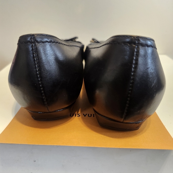 Louis Vuitton "Uniformes" Black Ballet Flats Gold LV Bow Sz. 7/37 Ret. $895 - Picture 9 of 11